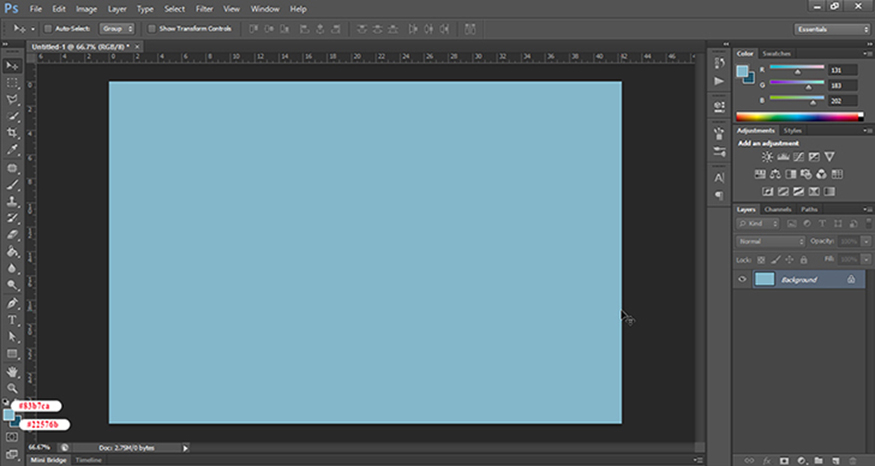 Set the Foreground color to “#83b7ca” and the Background color to “#22576b”