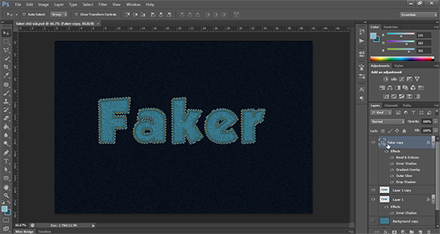 Press Ctrl+click on the Thumbnail of "Faker copy"