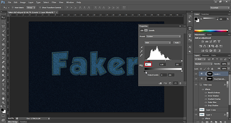 set the Shadows value to 30 to darken the texture.
