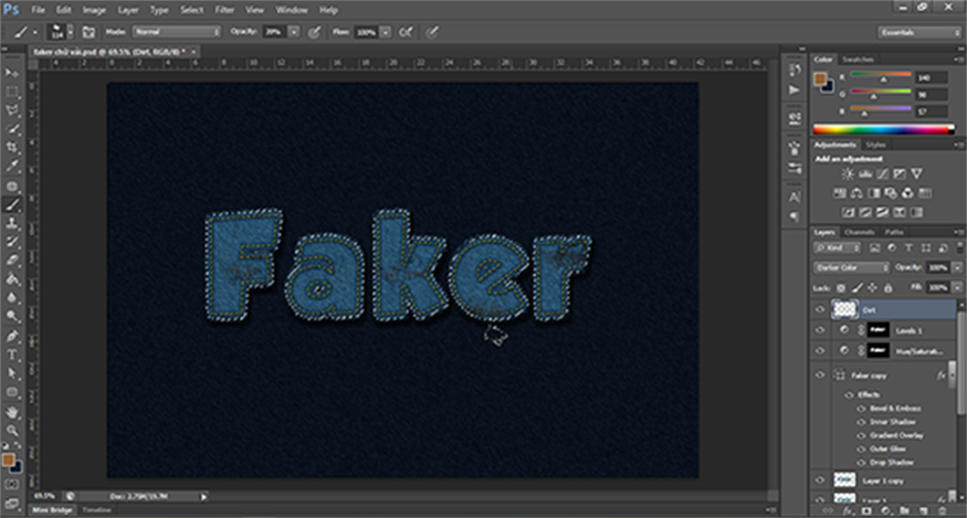 Use a brush then click a few times on the text surface