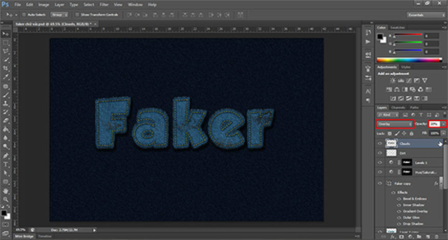 Set the “Clouds” layer with Blend Mode as Overlay