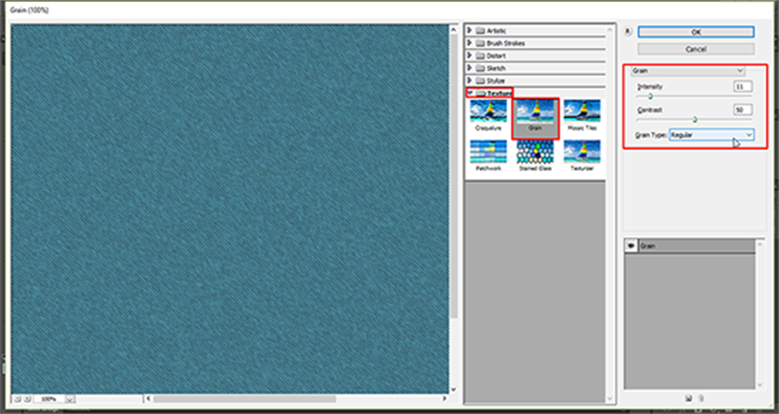 Filter => Filter Gallery => Texture => Grain