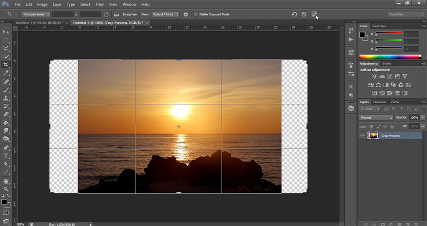 Drag the crop tool lines