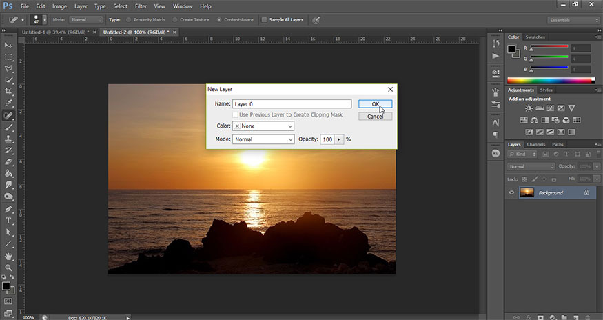 Double-click the Background layer
