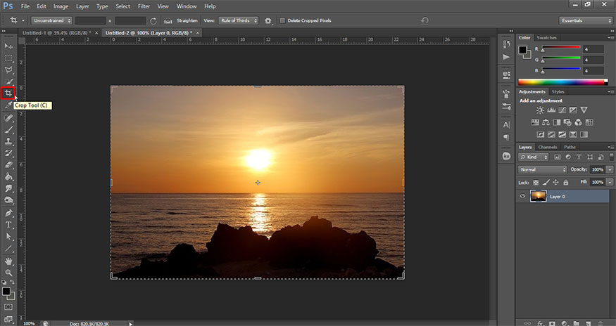 select Crop Tool or press shortcut C.