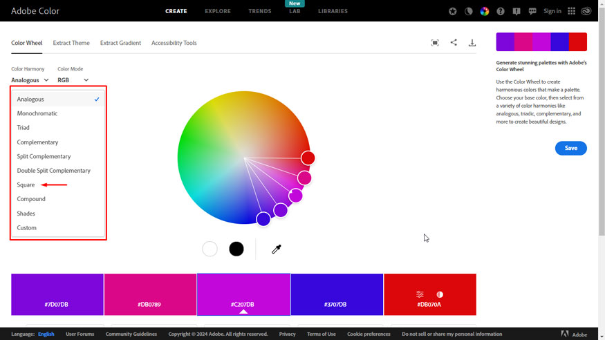 choose the color palette you want to use