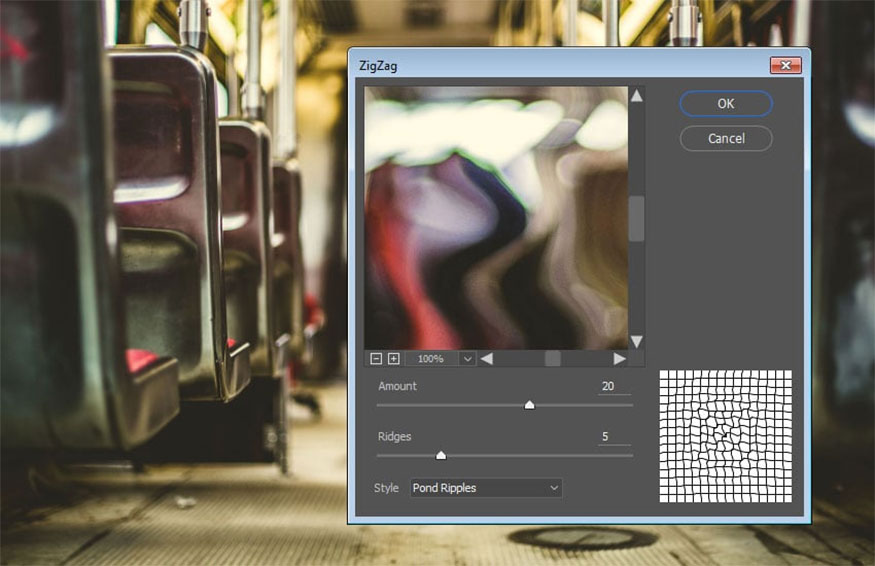 Next, go to Filter => Distort => ZigZag. 