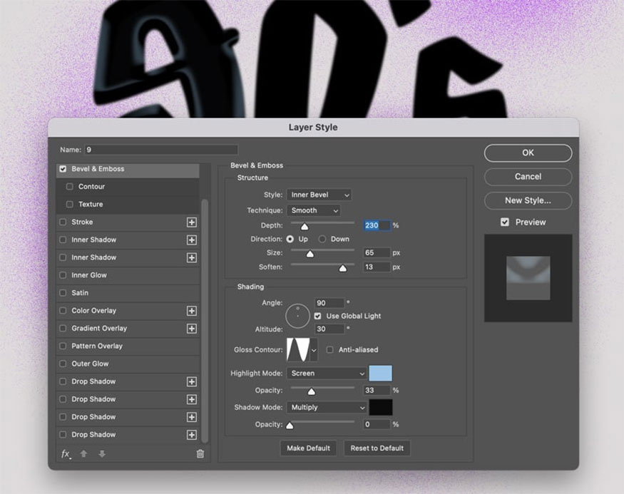 Make an additional Bevel and Emboss effect