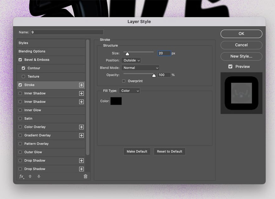 Add Stroke by using the following settings