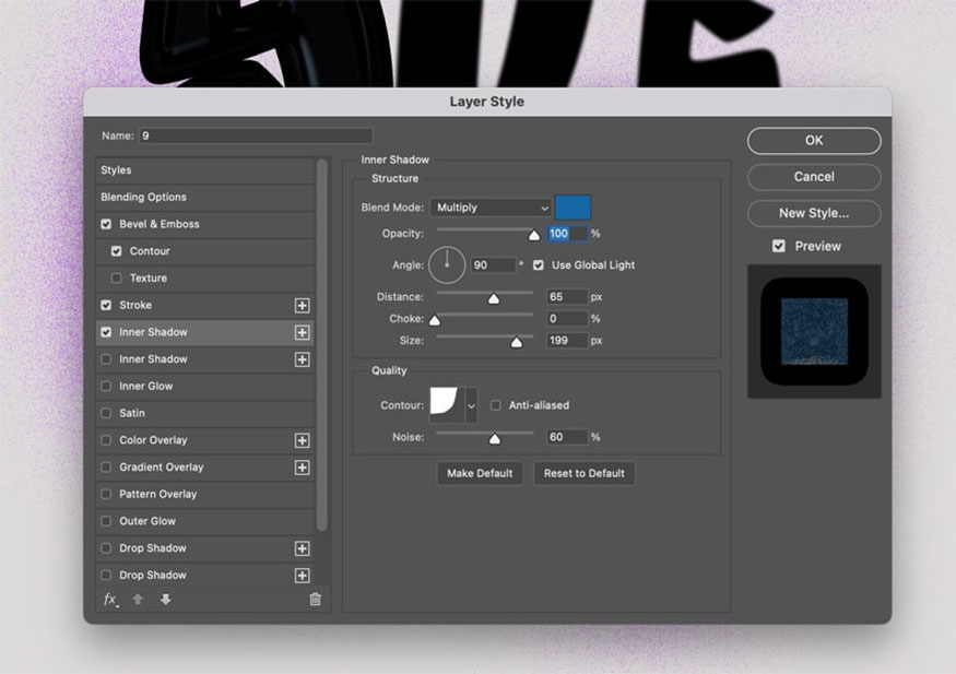 Add the following settings in Inner Shadow