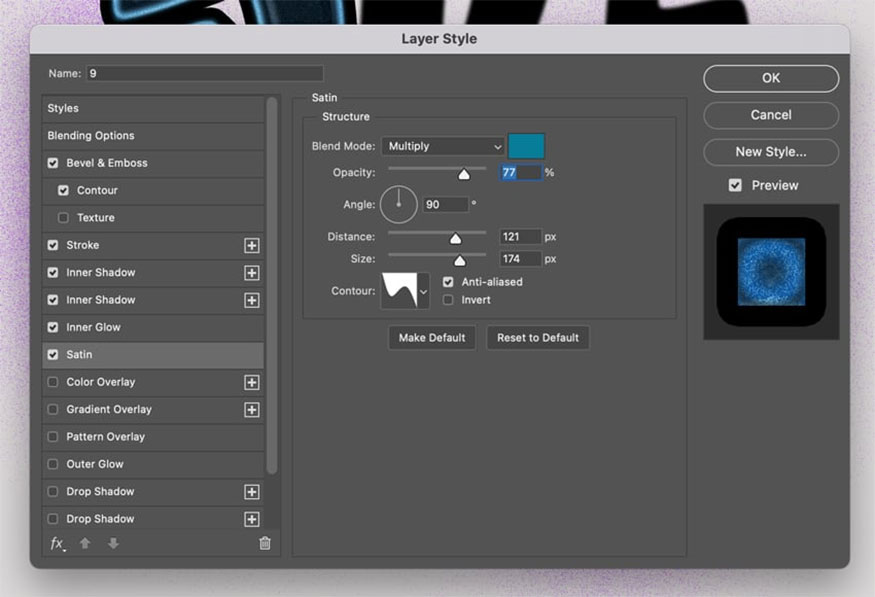 Add Satin layer by using the following settings
