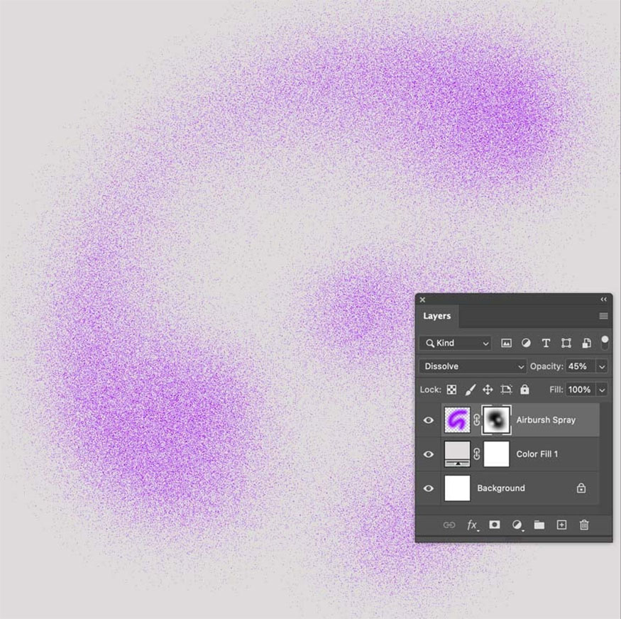 Change Airbrush Spray layer to Dissolve and Opacity to 45%