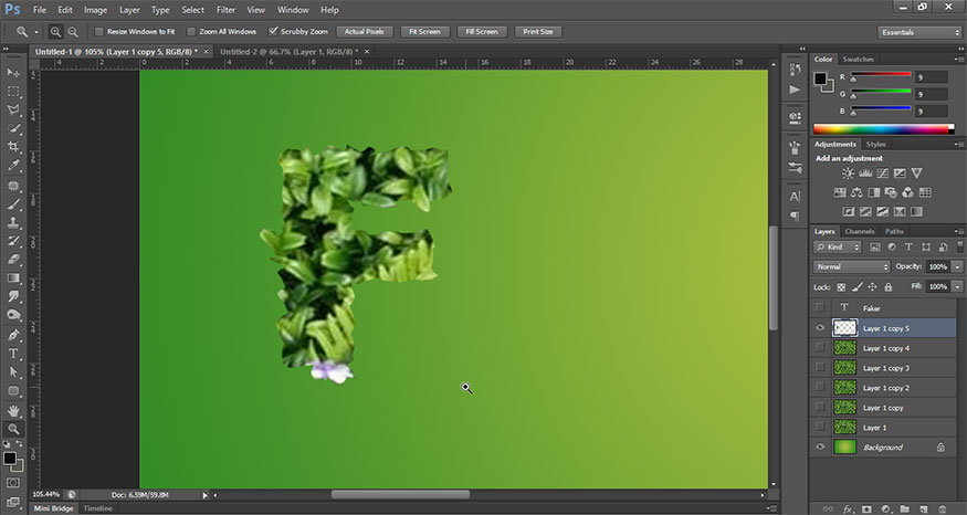 Let's temporarily hide the FAKER text layer,