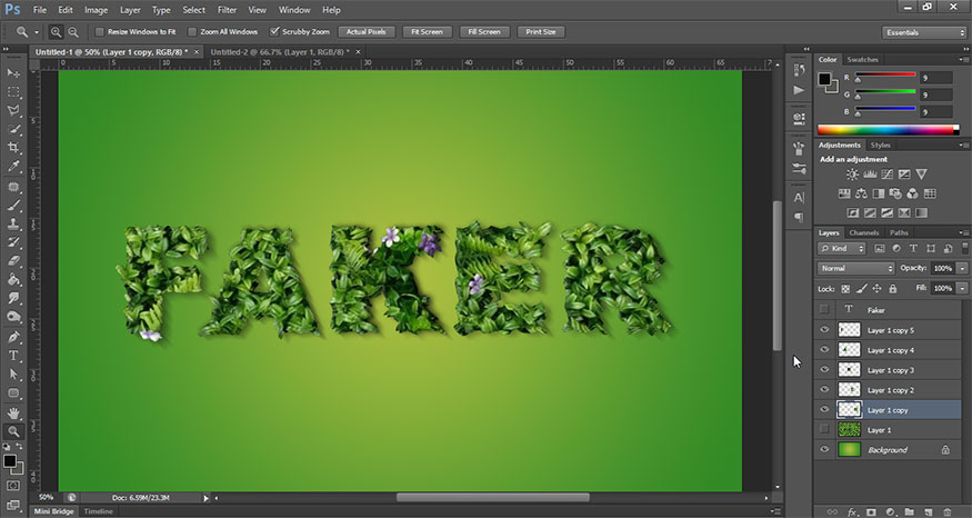 Turn on the FAKER text layer