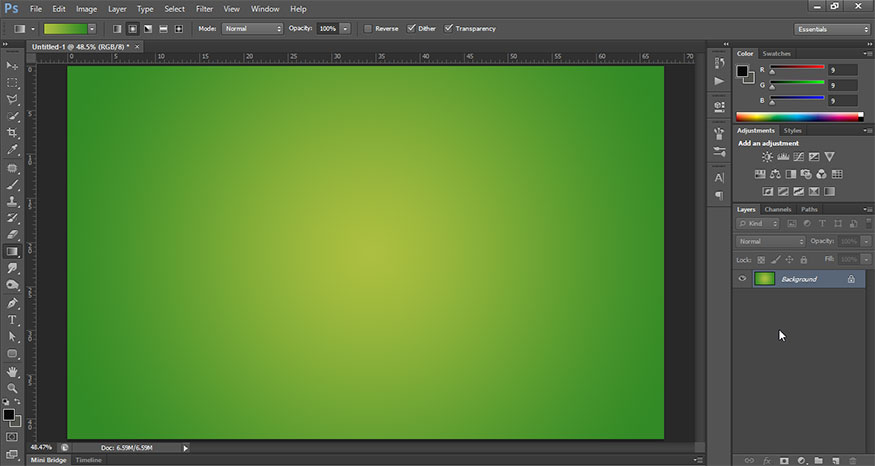 place the mouse in the middle of the background and drag it to one side of the background