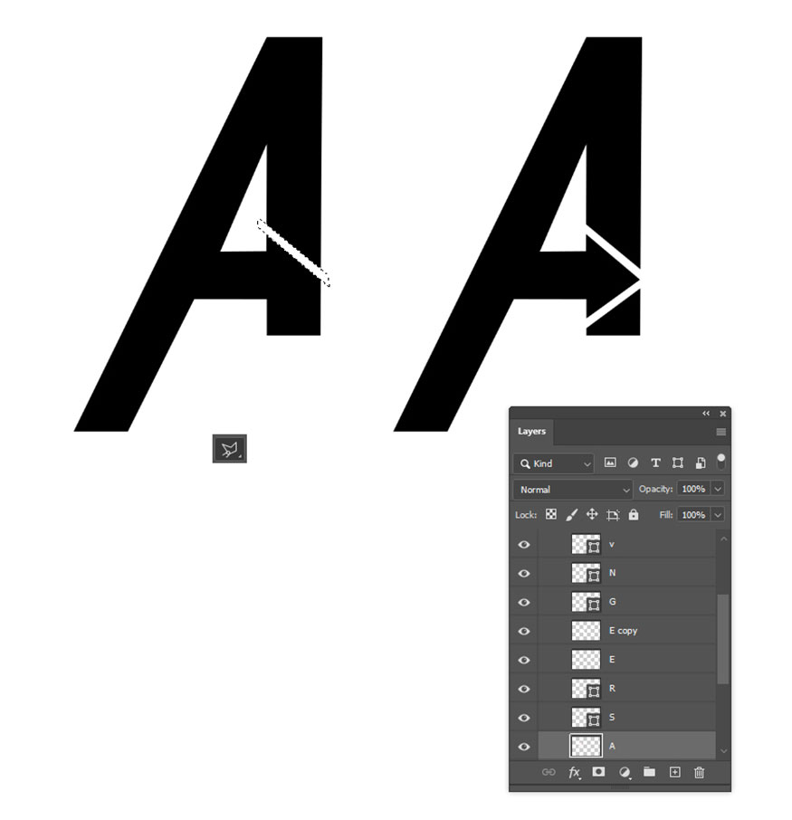 Right click on layer A then select Rasterize Layer from the menu
