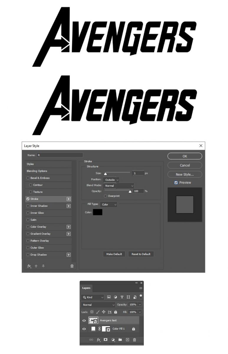 make the letter darker by applying the Stroke layer style