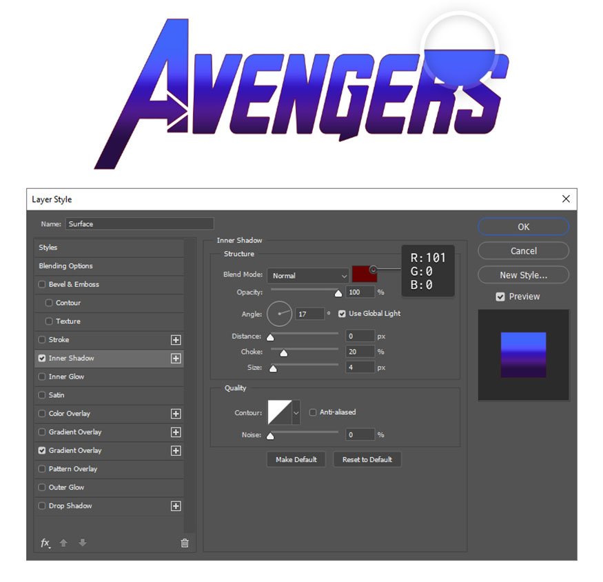 apply Inner Shadow using the settings