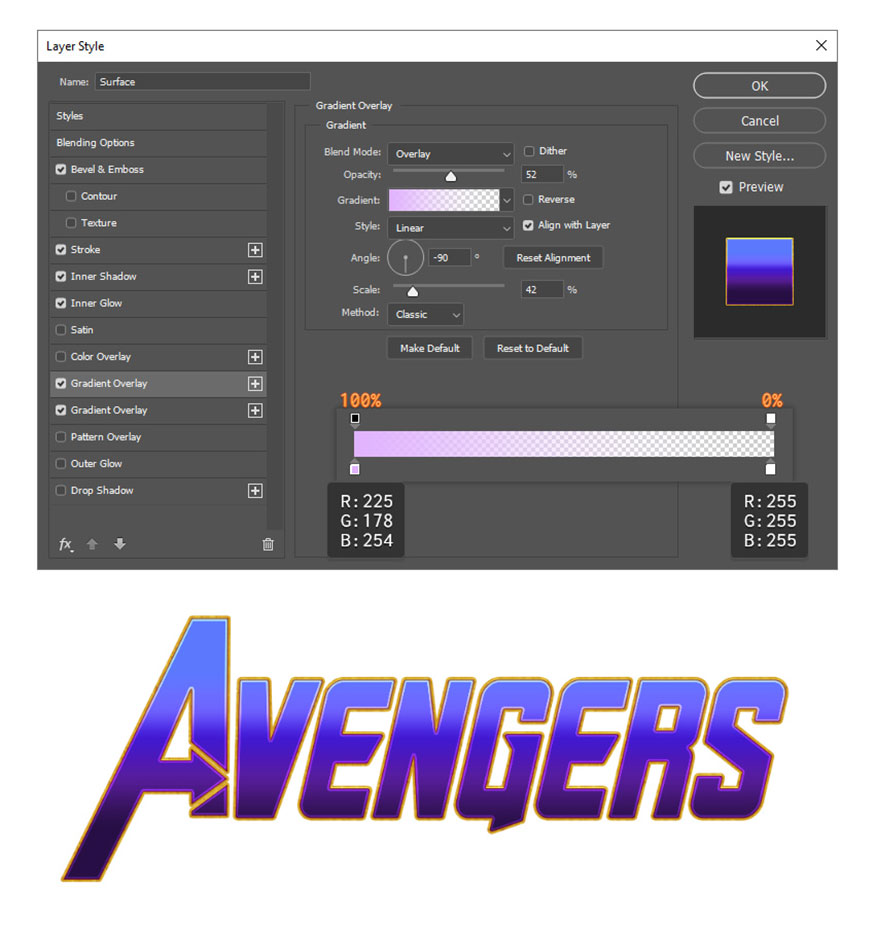 Add a new Gradient Overlay by clicking the + sign