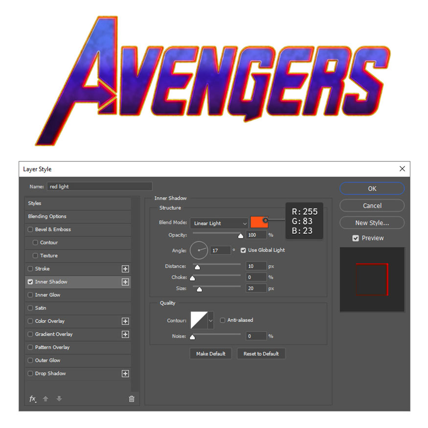 Duplicate the “Texture” layer and rename the above copy “Red light”