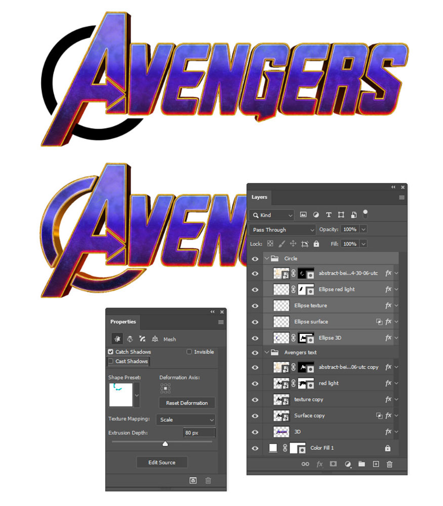 The only difference is that the 3D Extrusion Depth is smaller, about 80 px.