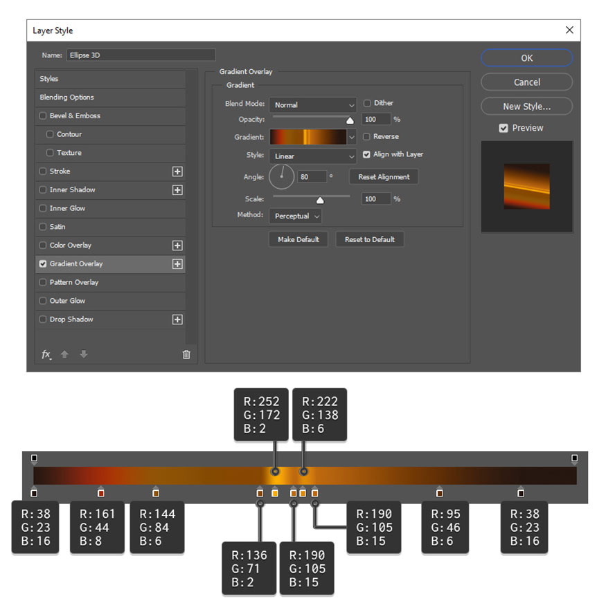 use the following Gradient Overlay settings