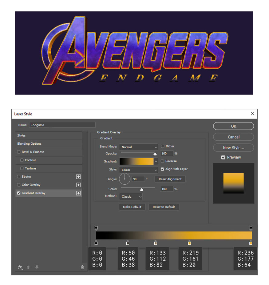 pply the Gradient Overlay style to the Endgame layer