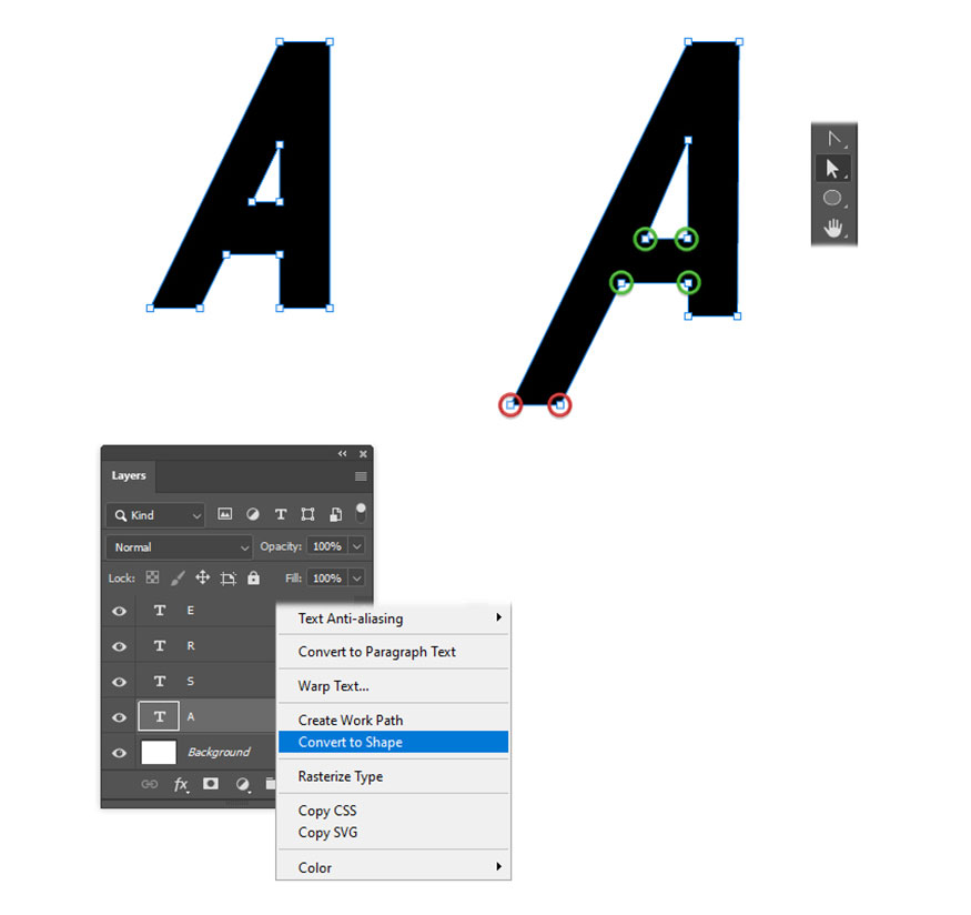 Focus on letter A and distort it a bit