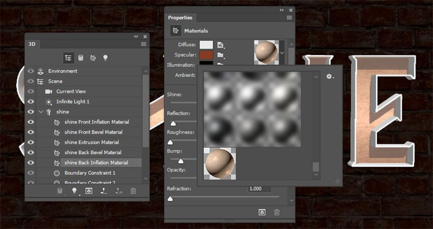 scroll down to the Front and Back Material icon