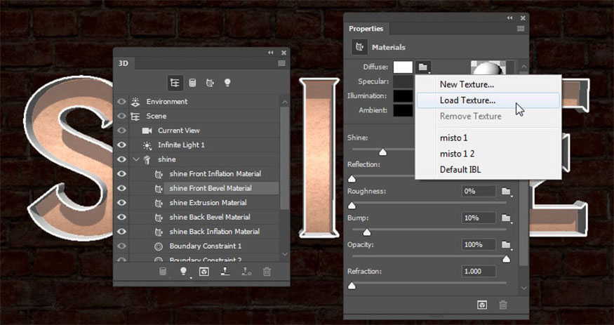 Click on the Front Bevel Material tab