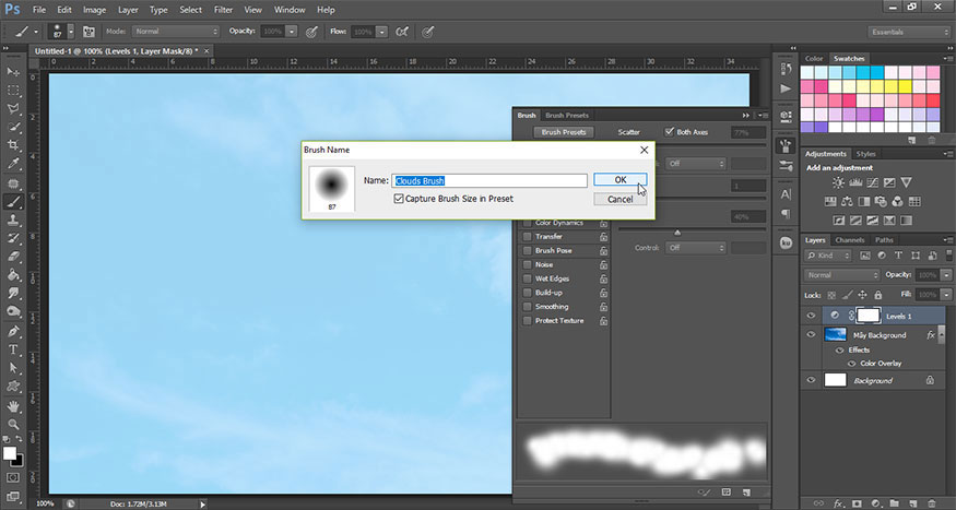 Name this new brush “Clouds brush”