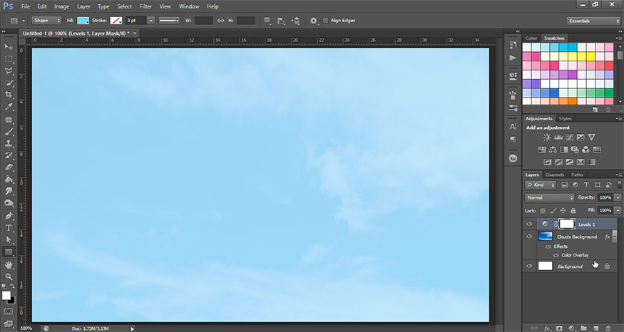 At this point we will get a cloud background as shown.