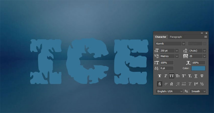 Create a text layer in All Caps format with Kornik font