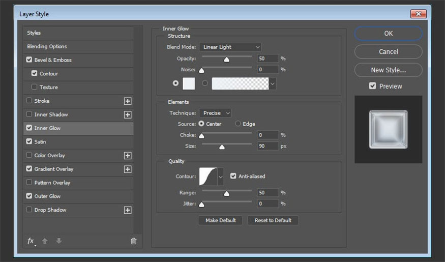 Add Inner Glow and make the following settings: