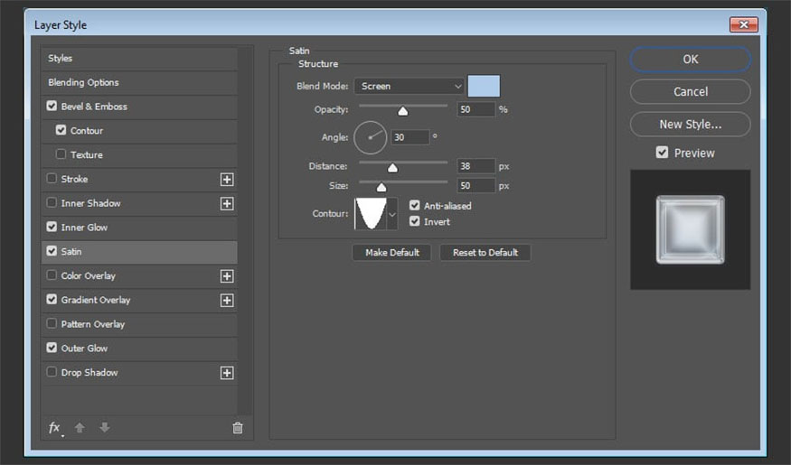 Add Satin and make the following settings: