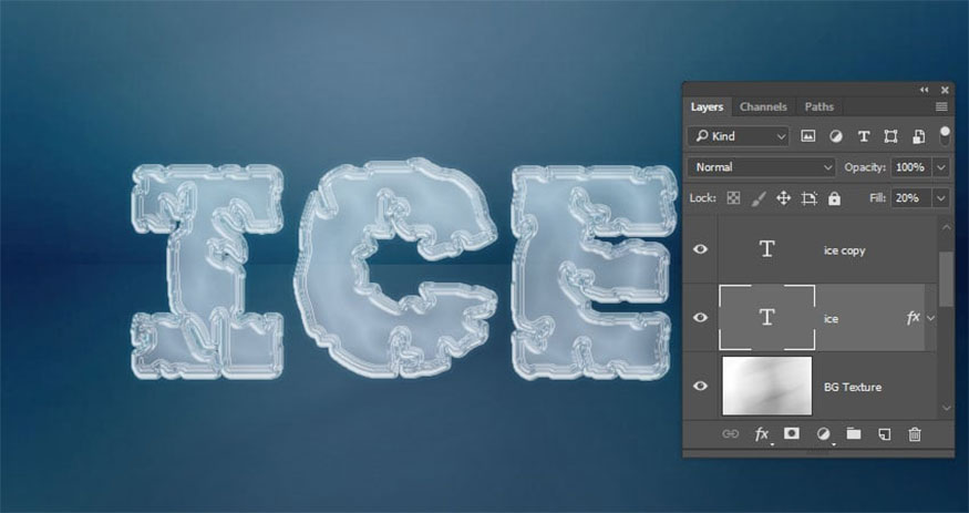 Change Fill value of text layer to 20%.