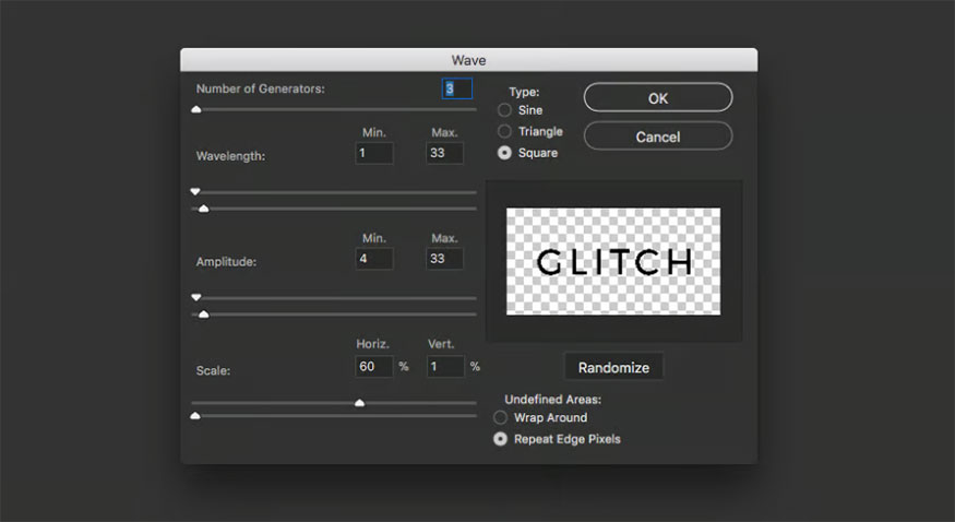 Wave... then set the following parameters: