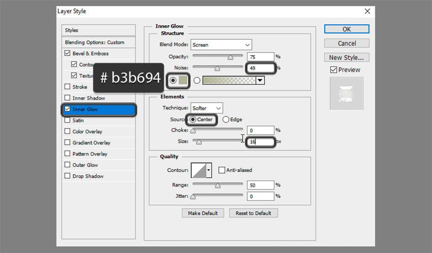  Add Inner Glow with the following settings: