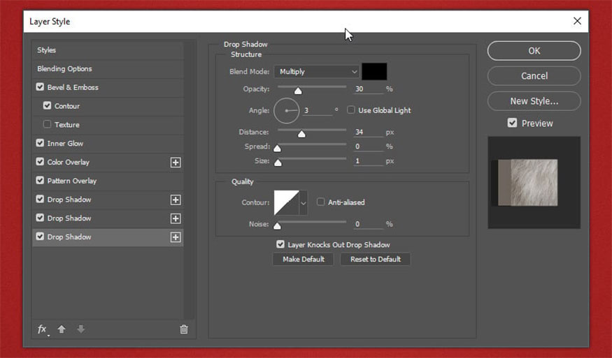 Add the 3rd Drop Shadow right below Drop Shadow 2