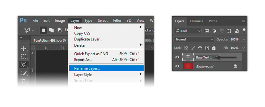 Rename Layer... then rename it to “Base Text 1”.