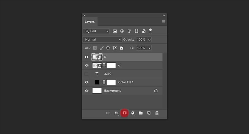 select layer O => Add Layer Mask and repeat this step with layer R.