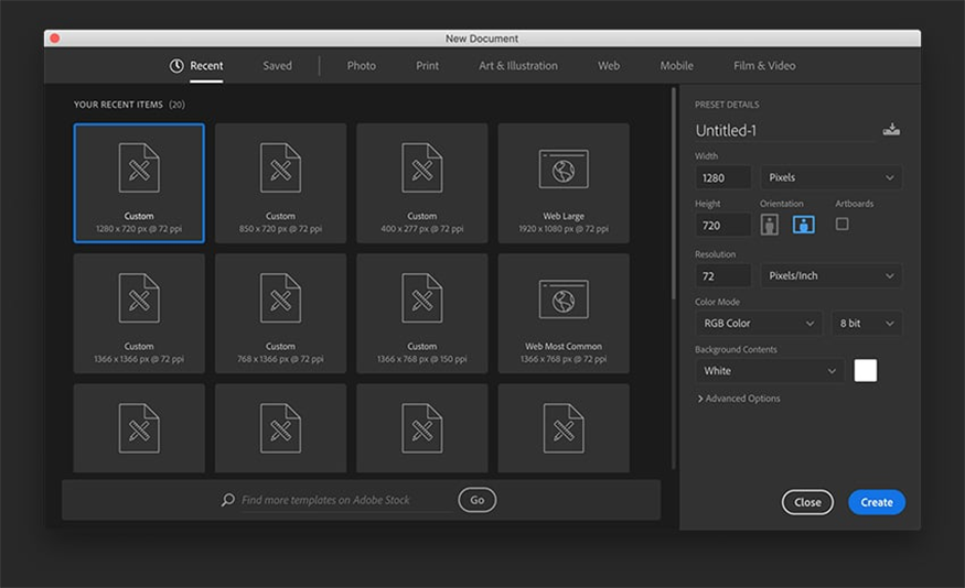 New to create a new file and install the new file with the following dimensions