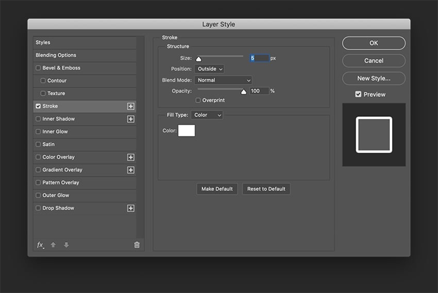 click on the Stroke option from the menu on the left