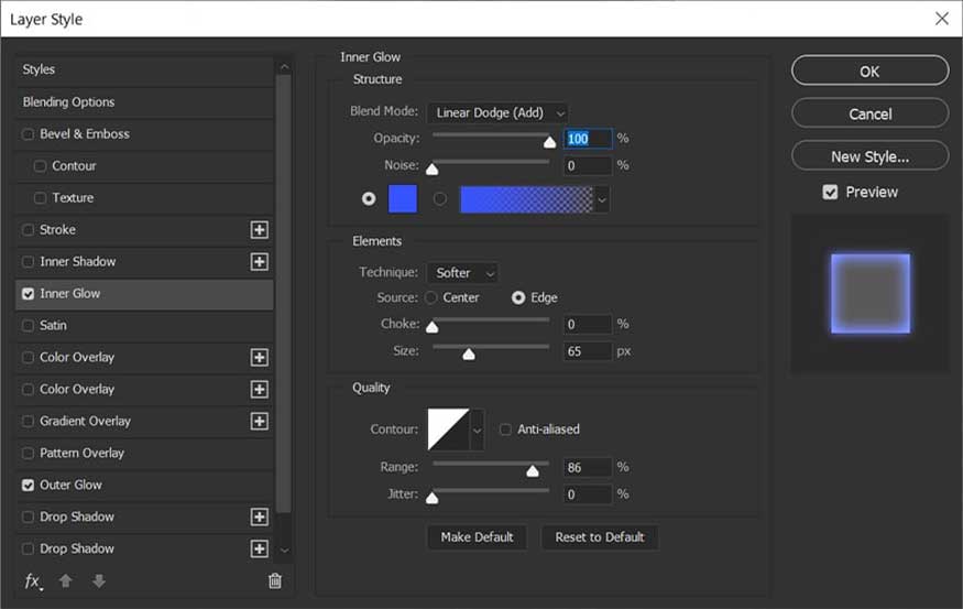 add a little glow by using the Inner Glow and Outer Glow layer styles.