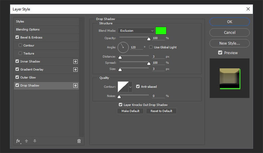 Add Drop Shadow and make the following settings: