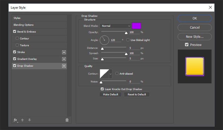 Add Drop Shadow and make the following settings: