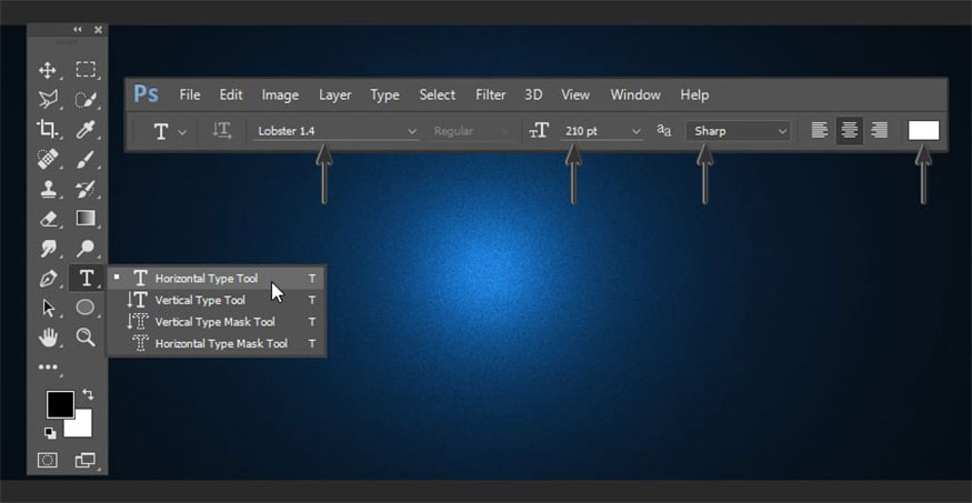 click on the Horizontal Type Tool (T)