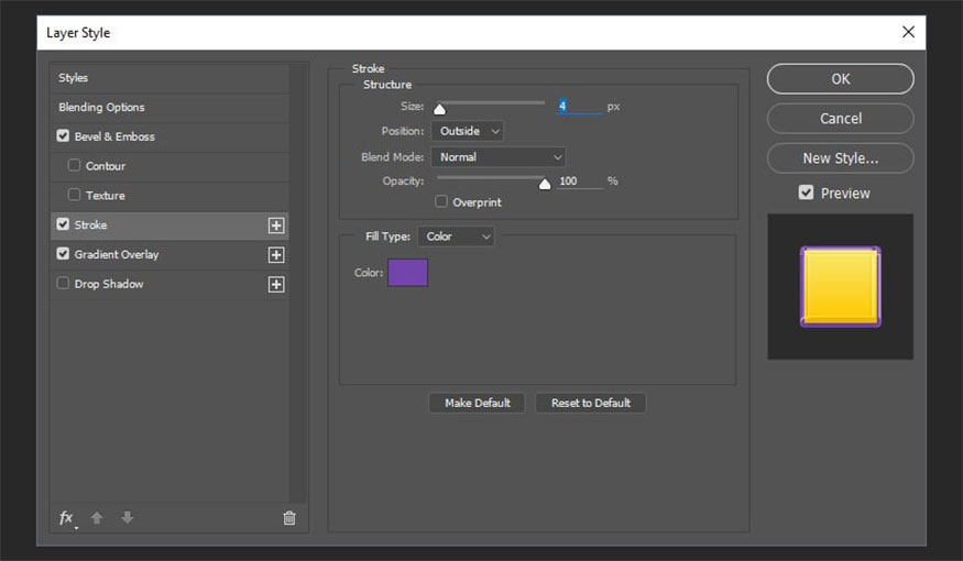 Add Stroke and make the following settings: