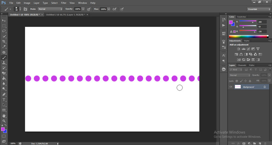 click on the canvas