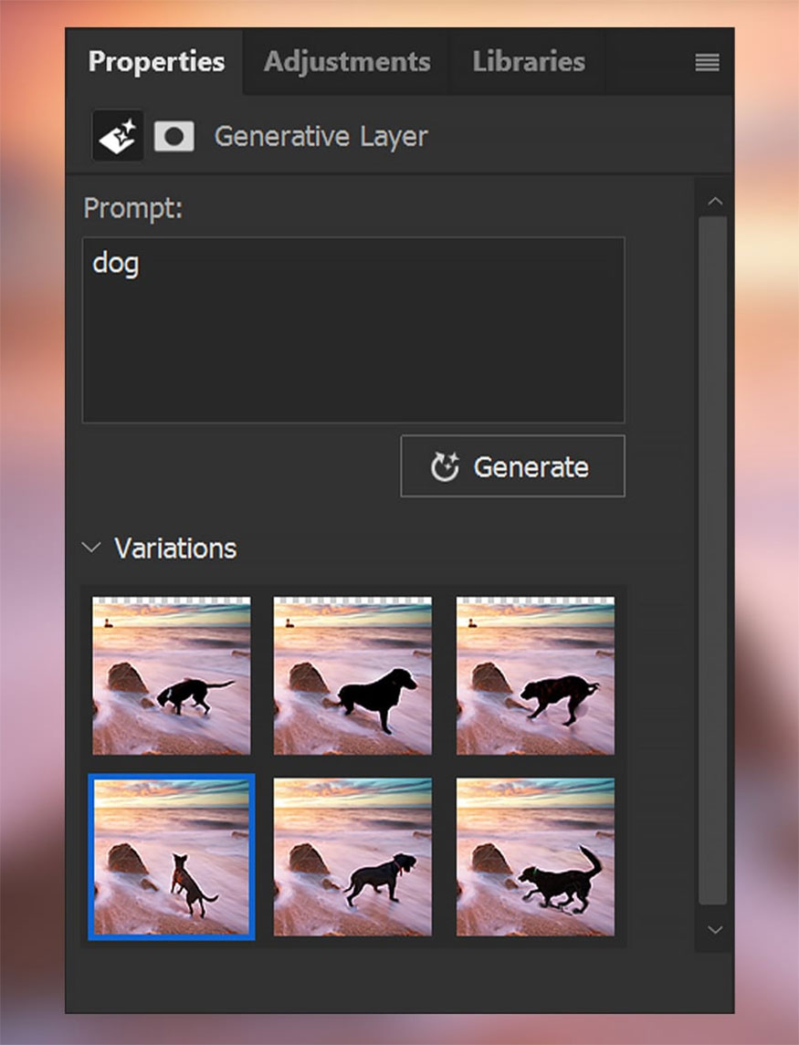 create more using the Generate button located above Variations